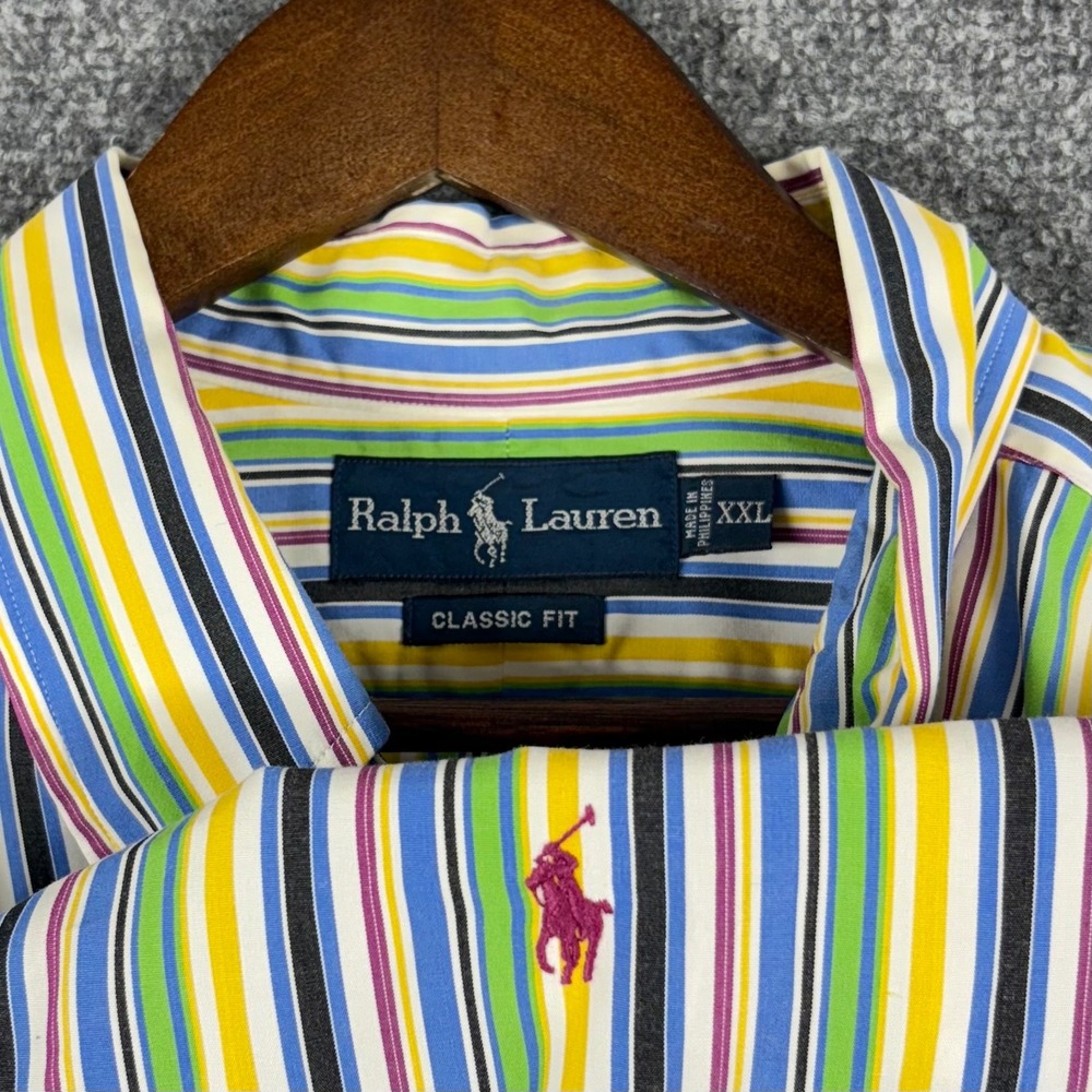 Ralph Lauren Classic Fit Multi Color Striped Button Down Shirt XXL Long Sleeve